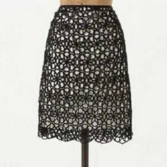 Postage stamp by Anthropologie skirt black floral appliqué overlay cream lined 2 - Picture 1 of 5